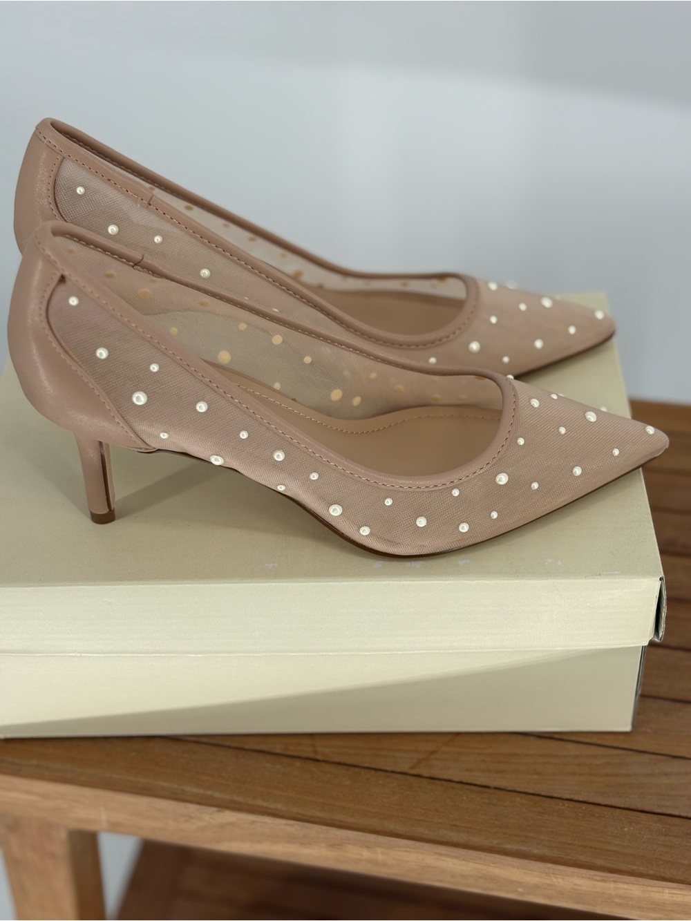 New On 34th Nude Pointed Toe Pearl-Embellished Flats size 7.5 M - Picture 2 of 4
